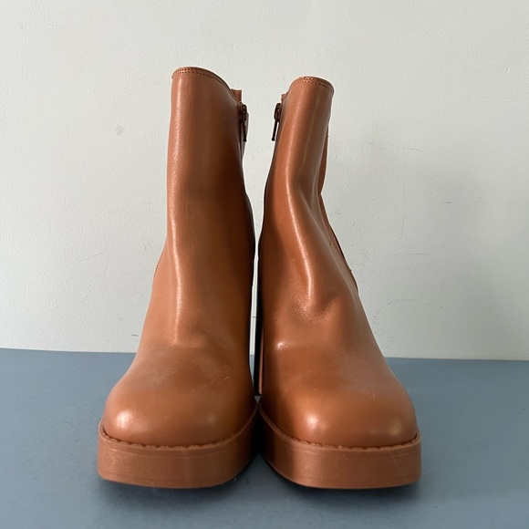 Gianni Bini Ah-Mazed Caramel Brown Leather Block Heel Platform Chelsea Boots - Picture 3 of 8